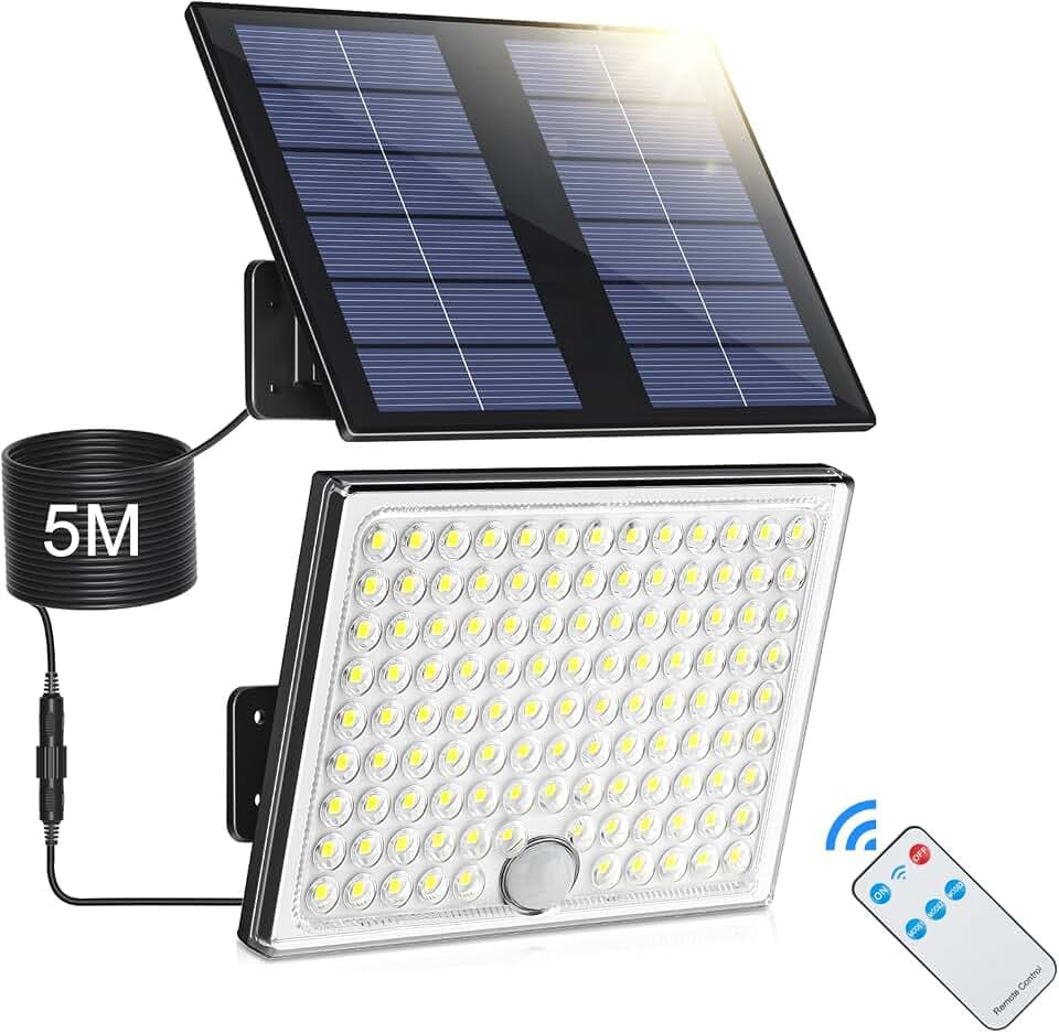 Realky Luce Solare con Sensore di Movimento, Lampada Solare da Esterno con Telecomando, 2000mAh 3 Modes IP65 Impermeabile per Giardino, 1 Pezzo