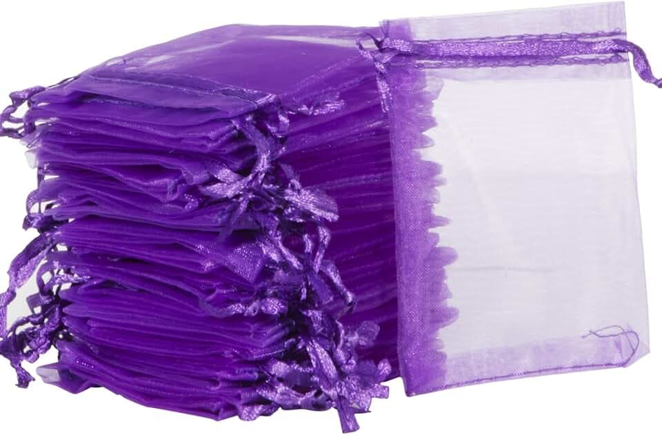 Carehabi Carehabi - Sacchetti in Organza, Regalo e Gioielli, per Matrimonio e Lavanda (7 x 9 cm, Viola) Global Recycled Standard