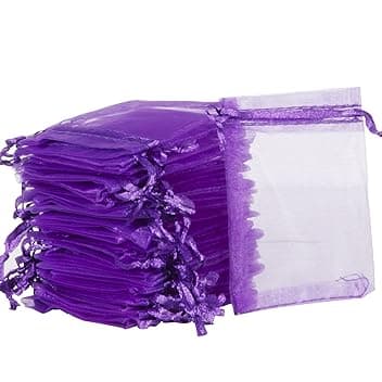 Carehabi Carehabi - Sacchetti in Organza, Regalo e Gioielli, per Matrimonio e Lavanda (7 x 9 cm, Viola) Global Recycled Standard