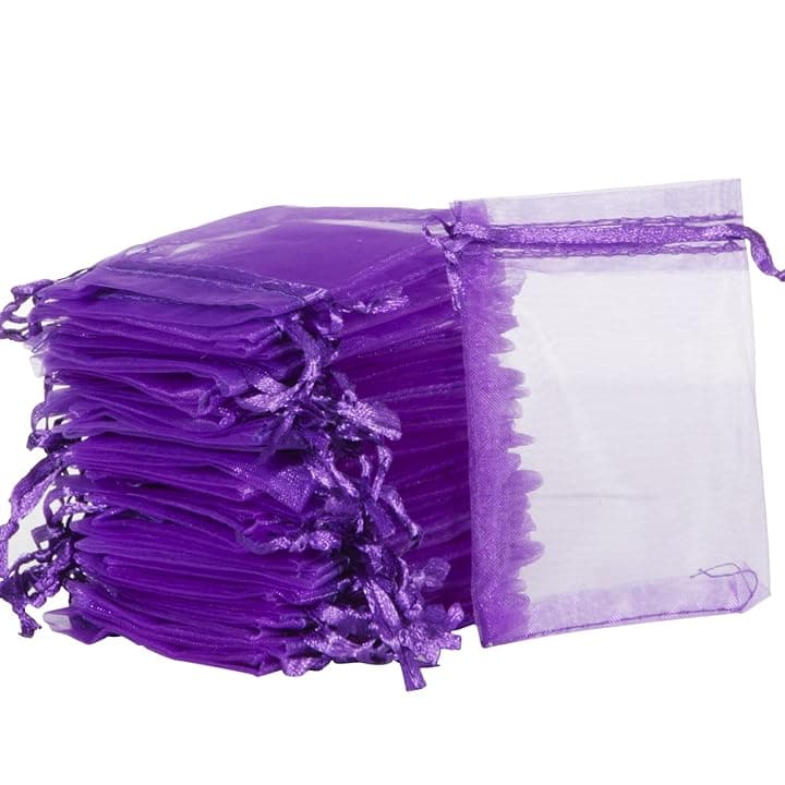 Carehabi Carehabi - Sacchetti in Organza, Regalo e Gioielli, per Matrimonio e Lavanda (7 x 9 cm, Viola) Global Recycled Standard