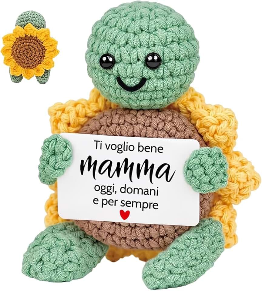 Regalo Festa Della Mamma,Ti Voglio Bene Mamma,Regali Mamma Compleanno,Tartaruga Lavorata a Maglia con Girasole,Supporto Emotivo,Personalizzato Regalo Mamma Compleanno Natale Anniversario