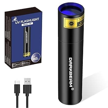 DARKBEAM Torcia UV 365nm Ultravioletta Luce Nera, Lampada di Wood Mini Portatile Potente Blacklight Ricaricabile USB, per Rilevare di urina animale domestico, vetro all'uranio, ambra, resina ClimatePartner certified