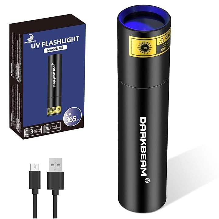 DARKBEAM Torcia UV 365nm Ultravioletta Luce Nera, Lampada di Wood Mini Portatile Potente Blacklight Ricaricabile USB, per Rilevare di urina animale domestico, vetro all'uranio, ambra, resina ClimatePartner certified