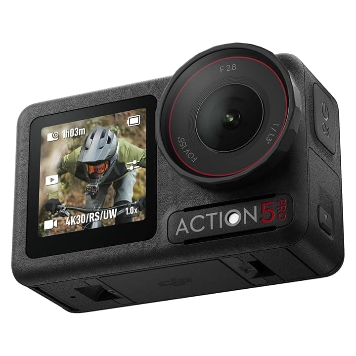 DJI Osmo Action 5 Pro Combo Essenziale, Fotocamera impermeabile con sensore 1/1.3",macchina fotografica subacquea, video 4K/120fps, Tracciamento del soggetto, stabilizzazione, 2 touchscreen OLED