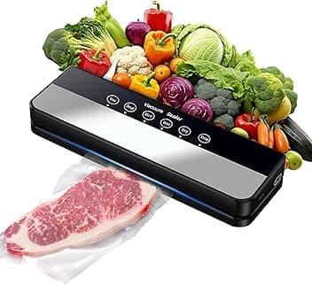 Macchina Sottovuoto,Potente 90Kpa Precisione 5 in 1 Sistema di Conservazione degli Alimenti Sottovuoto, Include sacchetto per il vuoto, Modalità a Secco e Umido Nero (Black, 10 vacuum bags)