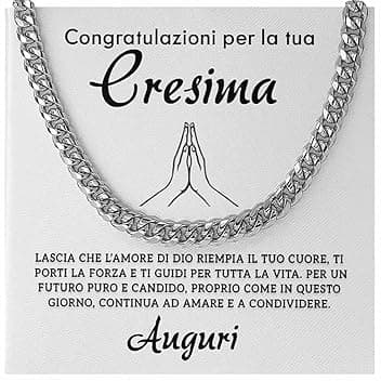 Bramart Regalo Prima Comunione Uomo Collana Cubana in Acciaio Inox Lucidato di Altissima qualità Idea Regalo per lui Cresima - Cofanetto con DEDICA incluso
