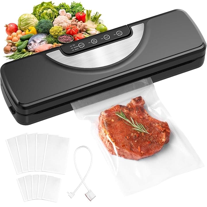 Macchina Sottovuoto Alimenti 5 in 1 con Taglierina Incorporata, Automatica Sigillatore Sottovuoto Macchina per Alimenti Secchi che Umidi con 10 Sachetti Sottovuoto e Tubo Sottovuoto