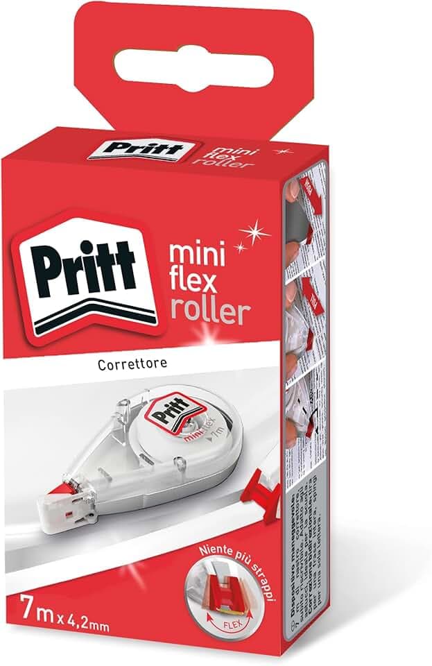 Pritt Correttore Mini Roller con punta flessibile e funzione push-pull per l'utilizzo su entrambi i lati, per cancellare e correggere, sovrascrivibile immediatamente, 4,2 mm x 7 m