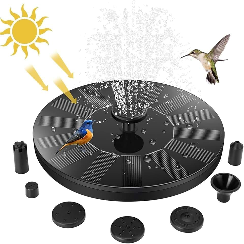 Jsdoin Fontana Solare da Giardino, Pompa Solare per Fontana, da Esterno Kit Pompa per Fontana Solare con 7 Effetti Ugelli per Laghetto, Piscina, Vaso dei Pesci e Bagno per Uccelli