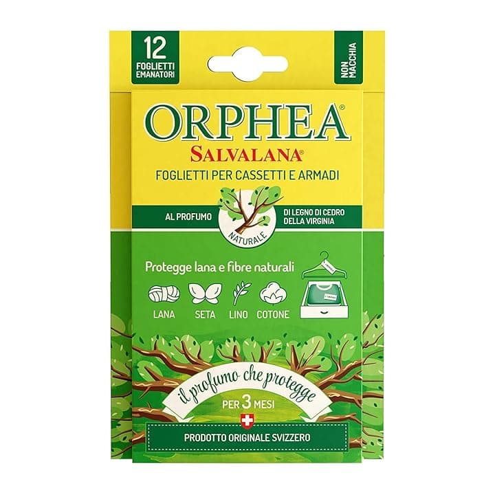 Orphea Salvalana Foglietti Per Cassetti E Armadi, Protegge Lana E Vestiti Tutta La Stagione, Profumo Di Cedro, 12 Foglietti Emanatori