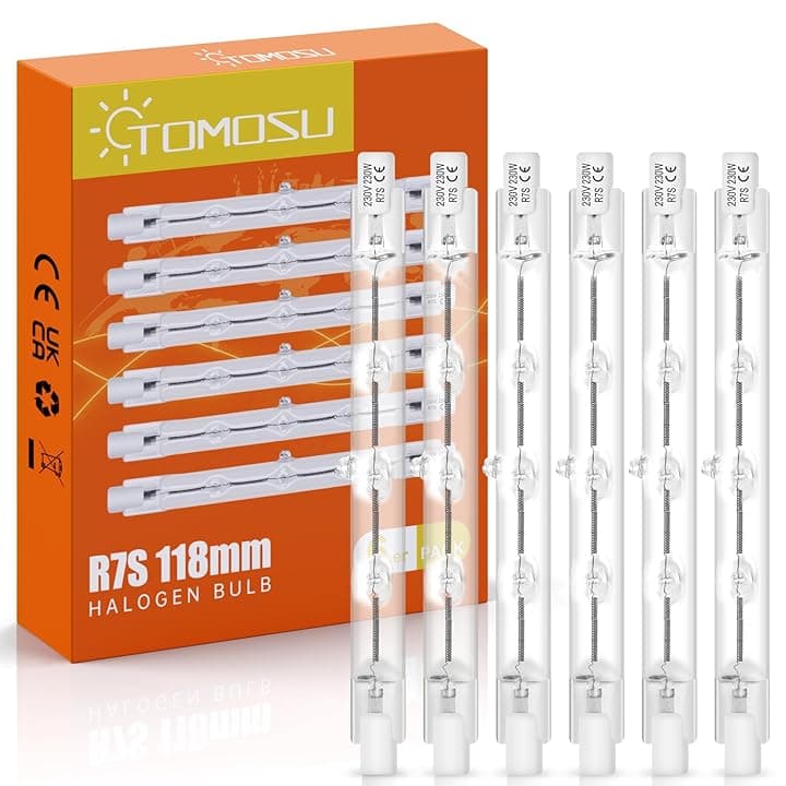 Tomosu 6 Pezzi Lampadina Alogena 118mm 230W, Dimmerabili Lampadine Alogene R7s 4650LM Bianca Caldo 2800K, J118 Lampadina Alogena Lineare per lampade da pavimento, luci del paesaggio, lampione