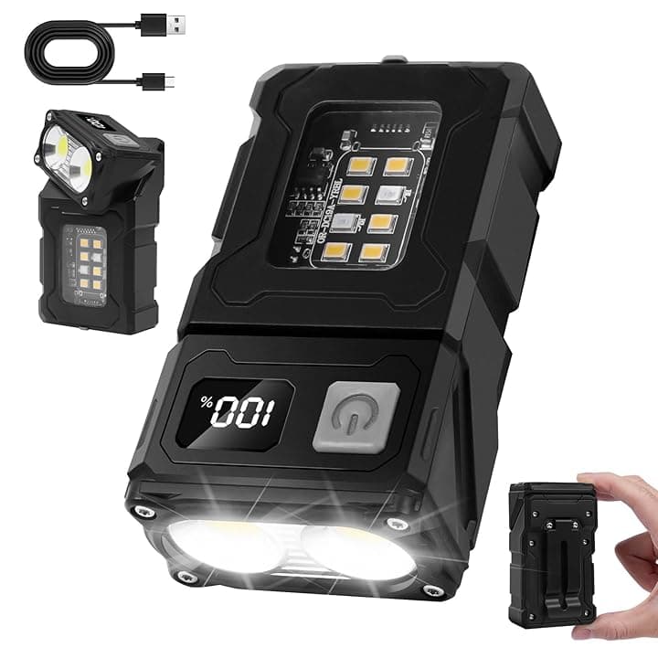 flintronic Mini Lampada da Lavoro, 1 Pezzi COB Lampade Ruotabile di ispezione,Ricaricabile Ttramite USB C, Lampada portatile per Auto/Campeggio/Home e di Emergenza Uso