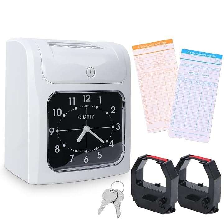 Timbracartellini Dipendenti, Automatica Registratore Tempi Presenze Con Orologio E 50 Schede Di Tempo 2 Chiavi, Rilevazione Presenze Registratore di ufficio, fabbrica, scuola