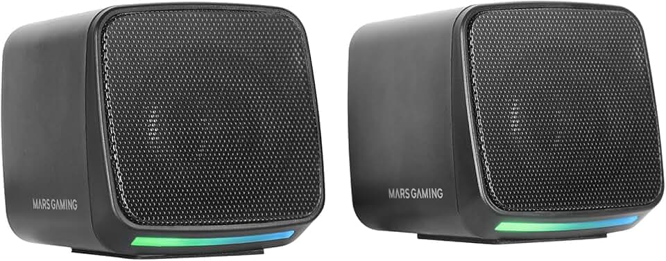 MARSGAMING MS-PRO, Altoparlanti Compatti 10W, RGB Flow Dinamica, Altoparlante PC con Controllo del Volume e Ingresso Jack 3.5mm, Altoparlanti Gaming Compatibili PC/Mac/Smartphone/Tablet, Nero