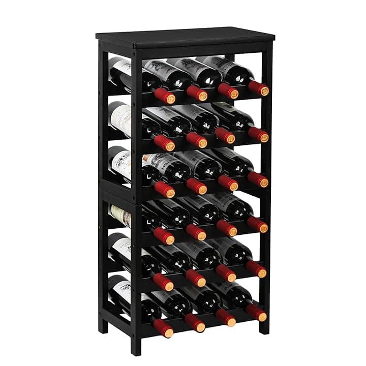 VASMIA Cantinetta Portavino in Legno Bambù con 24 Scomparti per Vino Champagne, Portabottiglie da Terra, Cantina per Angolo Bar, Salotto, Cucina, Nero