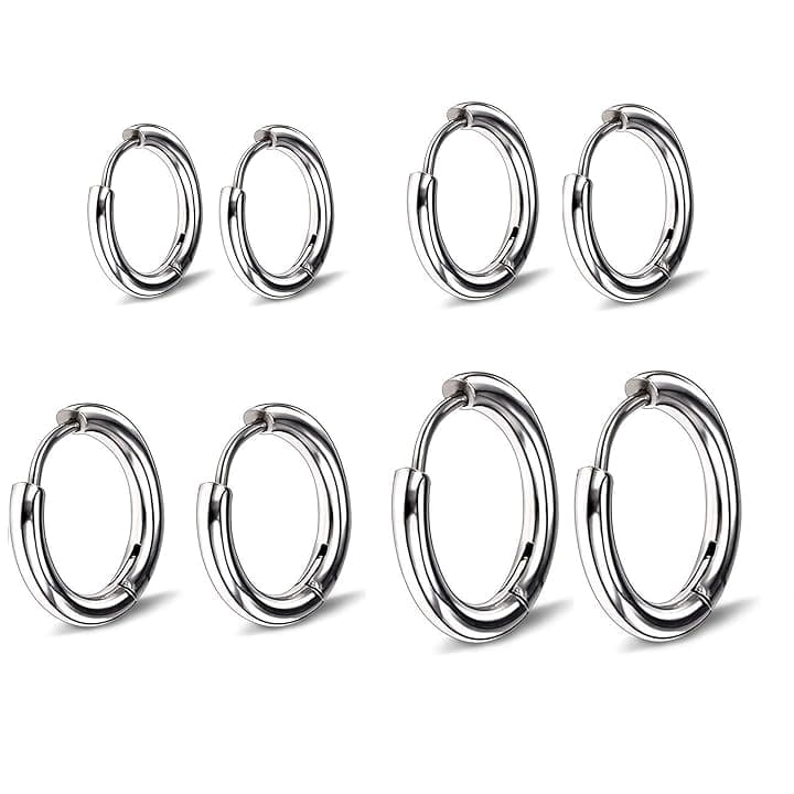 LONSVTTU 4 paia di orecchini Argento a cerchio per uomini e donne, leggeri, cartilagine, ipoallergenico, 8-14 mm, Acciaio Inossidabile Piccoli