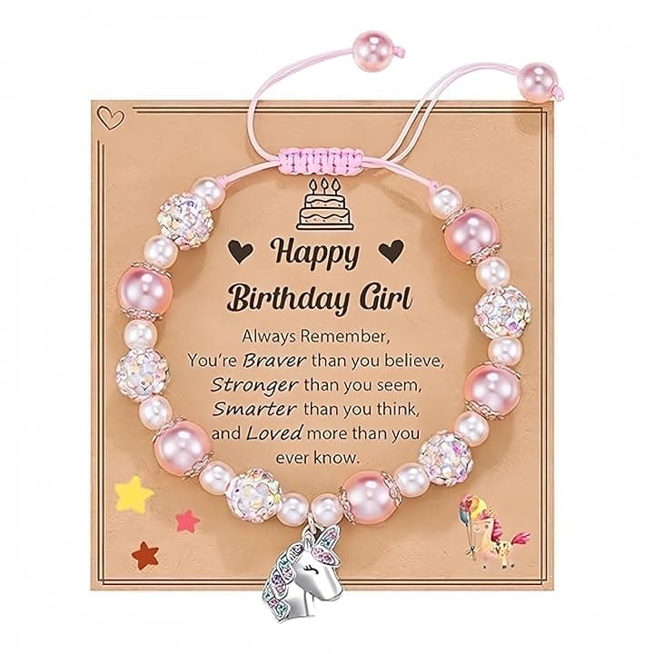 JAONLD Bracciale Unicorno per Ragazze Diamanti Bracciale Rosa Intrecciato con Bambina Regalo,Unicorno Applicabile a per Regalare a Persone Importanti in Occasione di Compleanni e Natale