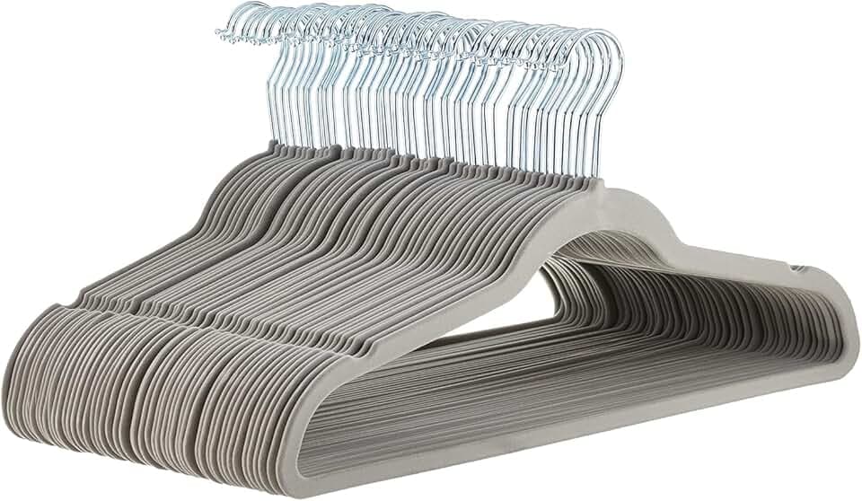 Amazon Basics Grucce per abiti antiscivolo in velluto sottile, colore grigio, 50 pezzi
