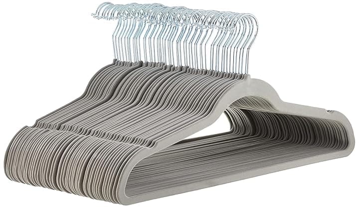 Amazon Basics Grucce per abiti antiscivolo in velluto sottile, colore grigio, 50 pezzi