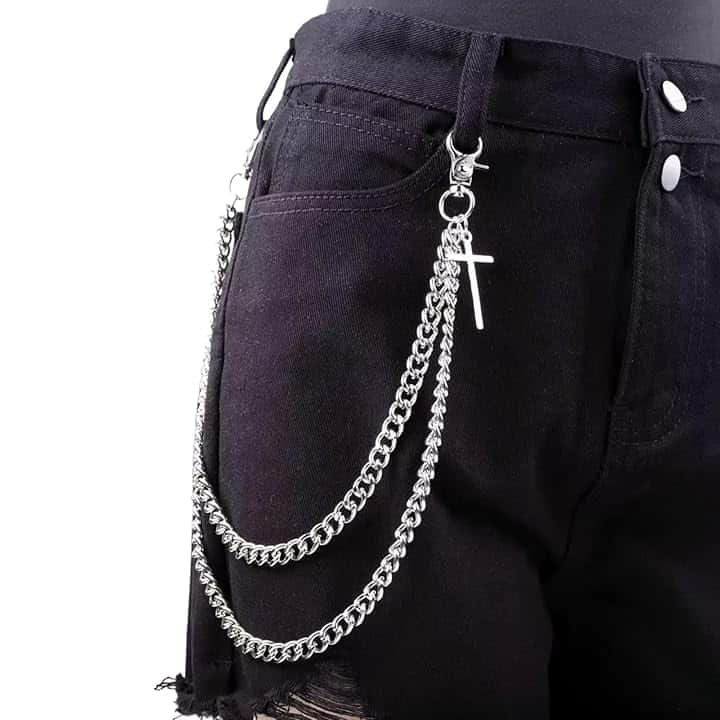 FloralGrace Catena per Pantaloni 1 Pezzo per Uomo e Donna Hip Hop Punk Catena Jeans Croce Catene per Pantaloni Corti Accessori Gothic Punk Hip Hop Catena per Portafoglio Argento