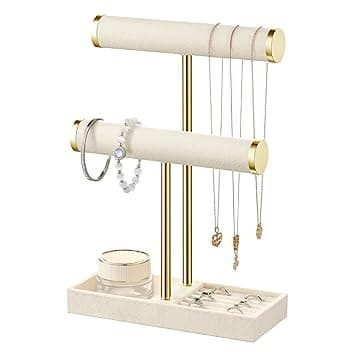 Josmimic Josmimic Organizer per Gioielli a 2 Livelli, Beige per Rimovibile, Supporto per Braccialetti, Collane, Orologi, Anelli