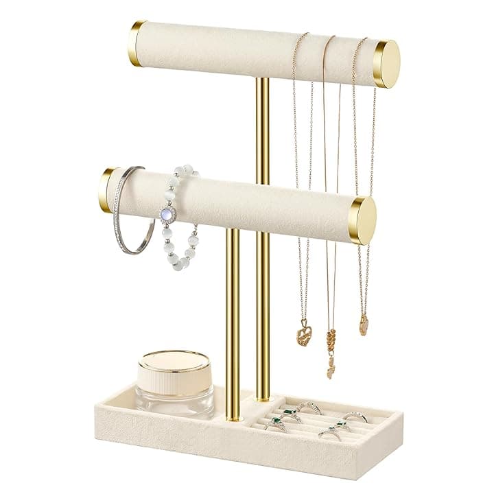 Josmimic Josmimic Organizer per Gioielli a 2 Livelli, Beige per Rimovibile, Supporto per Braccialetti, Collane, Orologi, Anelli