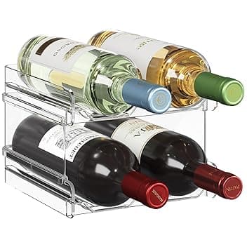 Lifewit Portabottiglie Impilabile in Plastica per Frigorifero, Armadio, Bancone, Portabottiglie da Vino, Organizer per Bottiglie d’Acqua Può Contenere 4 Bottiglie, Trasparente Recycled Claim Standard 100