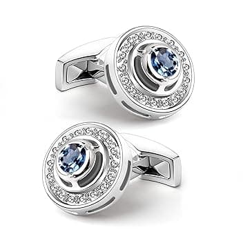 Mr.Van Gemelli Uomo in cristallo blu Navy Argento, Mr.Van Circle Gemelli Classico per Affari Festa di nozze Stile elegante