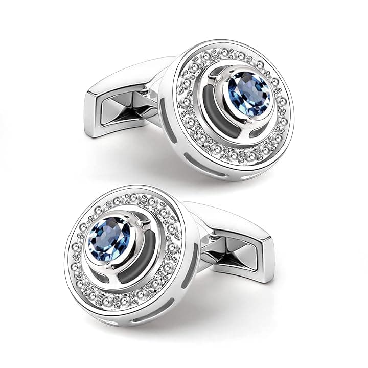 Mr.Van Gemelli Uomo in cristallo blu Navy Argento, Mr.Van Circle Gemelli Classico per Affari Festa di nozze Stile elegante