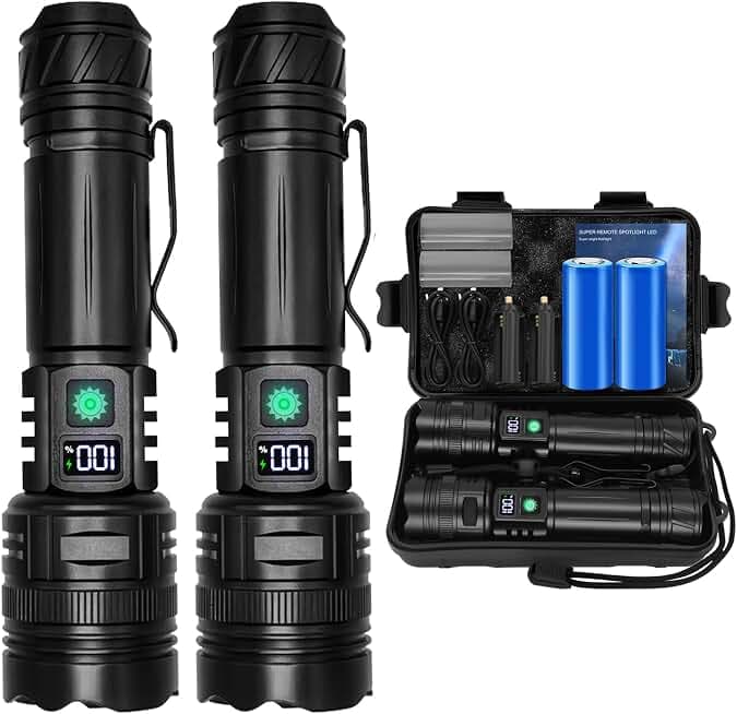WEDETIAN 2 Pezzi Torcia LED Ricaricabile, 30000 Lumens Torcia LED Potente Professionale, 5 modalità Mini Torcia Tattica Militare, IP67 Impermeabile Flashlight per Campeggio Trekking Emergenza
