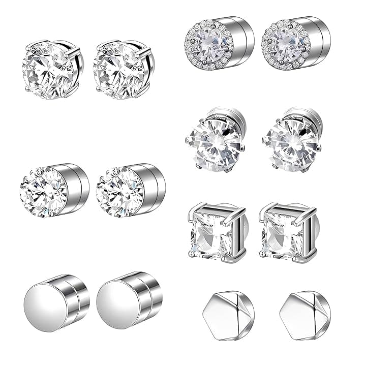 JYXNU JYXNU 7Paia Orecchini Magnetici Uomo Donna, Senza Buco, Orecchini calamita in Acciaio Inossidabile, Orecchini Diamante, Stili Rotondi e Quadrati, Orecchinis Calamita per Uomo Donna Adolescente Regalo
