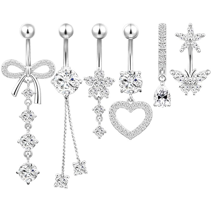 AOOSA 6 Pcs Piercing Ombelico per Donna, Eccellente Ombelico Gioielli Piercing Set, Navel Piercings Adatto Rgazze, Anello Con ombelico Pendente per Abbinamenti con Vari Outfit