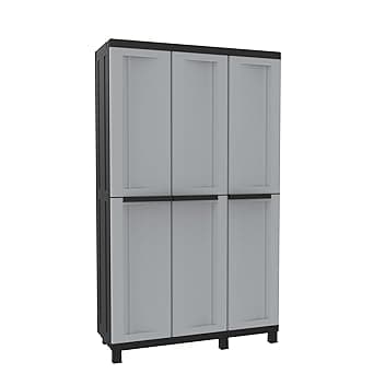 Terry - Twist Black 102a, Armadio Multifunzione a 3 Ante, Portascope con 2 Vani Separati, da Esterno e Interno Coperto, in Plastica, 102x39x170 cm