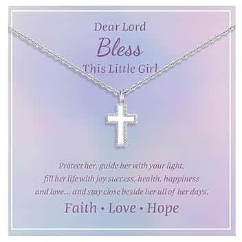FLHEART Collana con croce in argento Sterling per bambini, delicata collana con ciondolo a forma di croce, regalo per battesimo per figlioccio, Pasqua, prima comunione, cresima, battesimo, regalo per