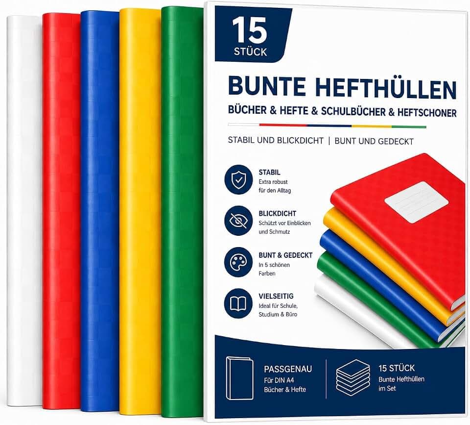 TK Gruppe Timo Klingler 15 Copertine Colorate E Buste Formato A4 Per Libri Quaderni Libri Di Scuola E Quaderni Stabili E Opache Mix Di Colori Tinta Unit