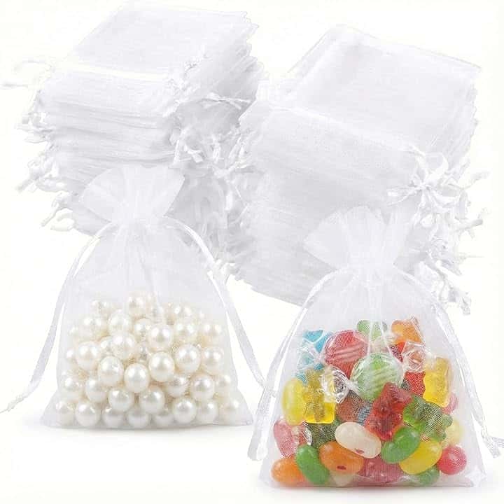 Carehabi Organzasäckchen 100 sacchetti in organza, 7 x 9 cm, sacchetto regalo in organza, sacchetto per gioielli, sacchetti per matrimonio, sacchetti di lavanda, bomboniere nuziali Global Recycled Standard
