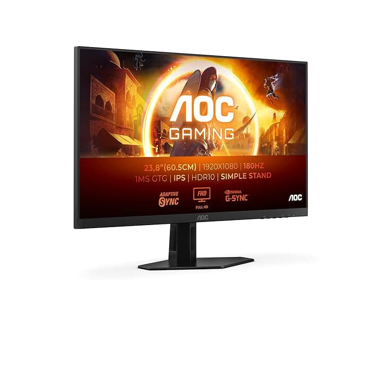 AOC Gaming Monitor 24G4XED 23.8 pollici, 1920x1080, FHD, 180Hz, Fast IPS Panel, 0.5ms MPRT, Speakers, (HDMI2x 2.0 DP 1x 1.4) Adaptive Sync, HDR10, G-Sync Compatible, Nero
