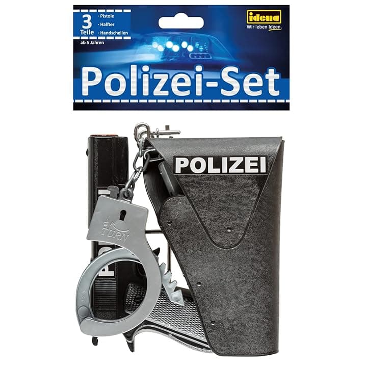 Idena 8040007 - Set da polizia, pistola, fondina e manette, set da gioco, festa a tema, carnevale