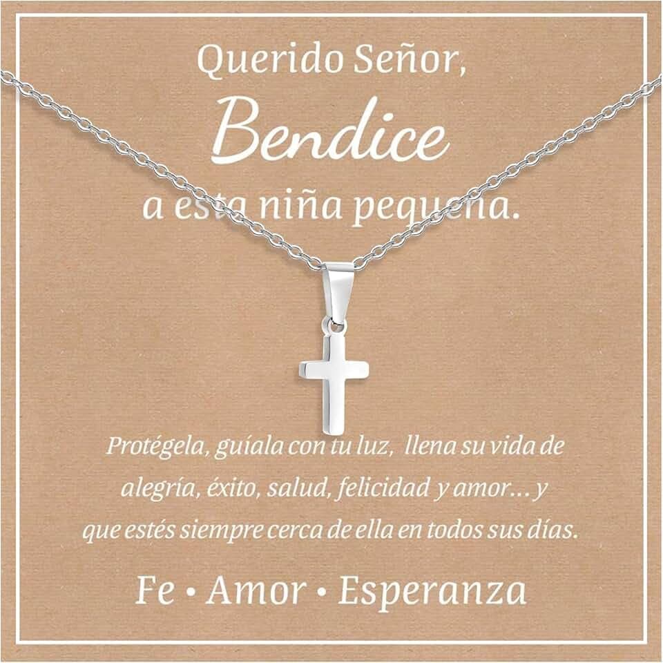 FLHEART Collana con ciondolo a croce cristiana, in acciaio inossidabile, placcato oro/argento, con catena religiosa amuleto, regalo per bambini, Pasqua, battesimo, prima comunione, compleanno, Natale