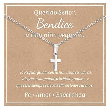 FLHEART Collana con ciondolo a croce cristiana, in acciaio inossidabile, placcato oro/argento, con catena religiosa amuleto, regalo per bambini, Pasqua, battesimo, prima comunione, compleanno, Natale