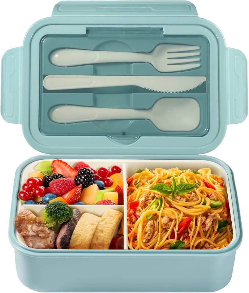 Diboniur Lunch Box, Porta Pranzo 1400 ml con Posate e 3 Scomparti, Blu