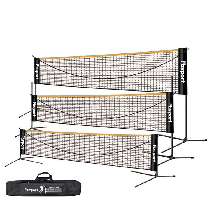 FBSPORT Rete da Badminton Pieghevole, Rete da Calcio Tennis 3-6m Rete da Allenamento per Rete da pallavolo Portatile, 3 Altezze Regolabili Portaoggetti, Interni ed Esterni
