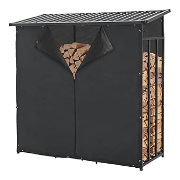 casa.pro Portalegna Coperta da Esterno Deposito in Acciaio per Legna da Ardere Legnaia con Telo Protettivo Rimovibile e Tettuccio 185 x 180 x 70 cm