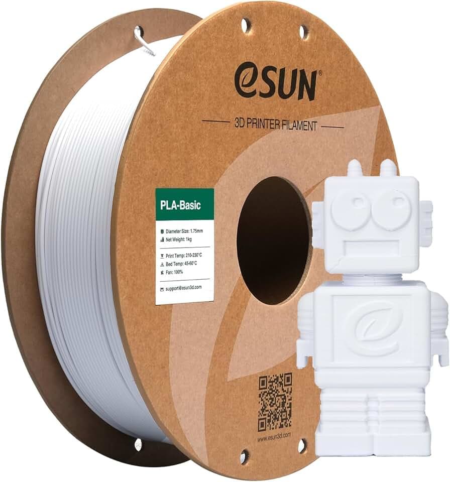 eSUN Filamento PLA 1,75 mm, filamento di Basic PLA per stampanti 3D Precisione dimensionale +/- 0,05 mm, bobina da 1 kg (2,2 libbre) Filamento PLA veloce per stampanti 3D, Bianco Freddo