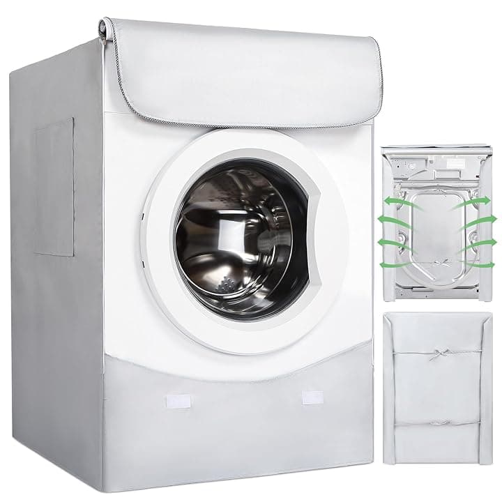 Copertura Lavatrice per Esterno - HAUSPROFI Coprilavatrice di Spessore Migliore per Lavatrici e Asciugatrice - Coperchio Lavatrice Impermeabile con Protezione Solare Argentati - 60 * 64 * 85 CM