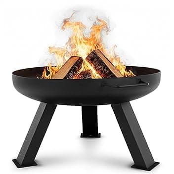 LEHMANN Braciere da Giardino Ø 60 cm - 3 Gambe Stabili, 2 Maniglie, Drenaggio Acqua - Braciere da Esterno per Terrazza, Giardino, Campeggio - Struttura in Acciaio - Robusta e Durevole - Nero