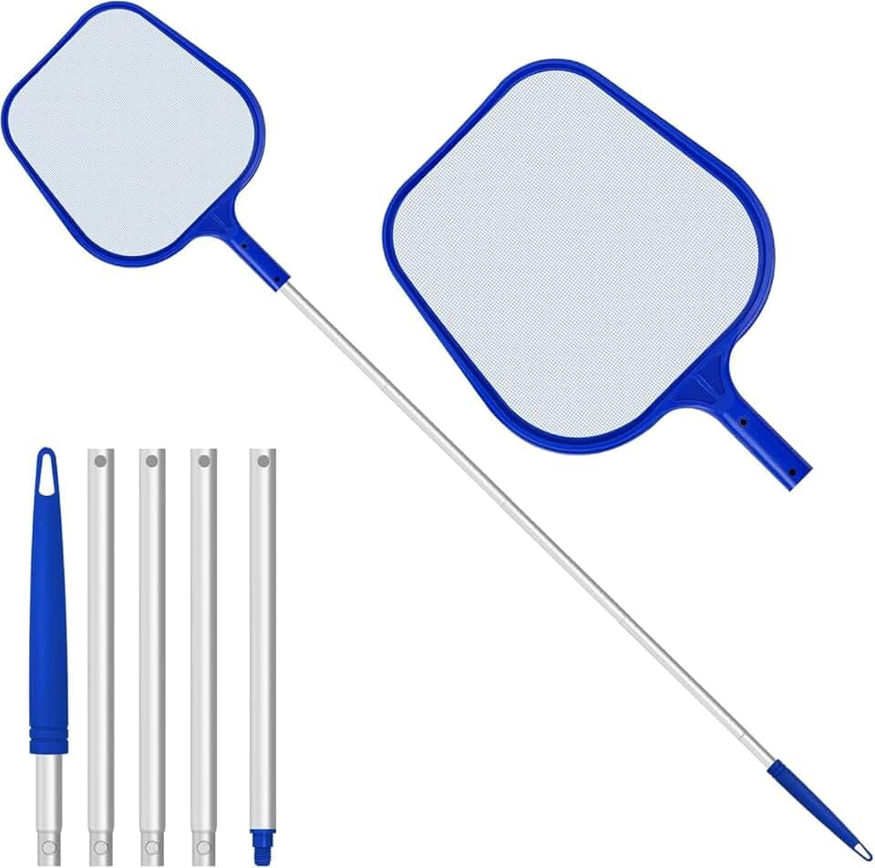 Jsdoin Retino Piscina, Rete a Maglia Fine dello Skimmer per Foglie Retina Raccogli Foglie Stabile con Asta Telescopica per Piscina Foglie e Detriti per Pulizia, Spa, Stagni