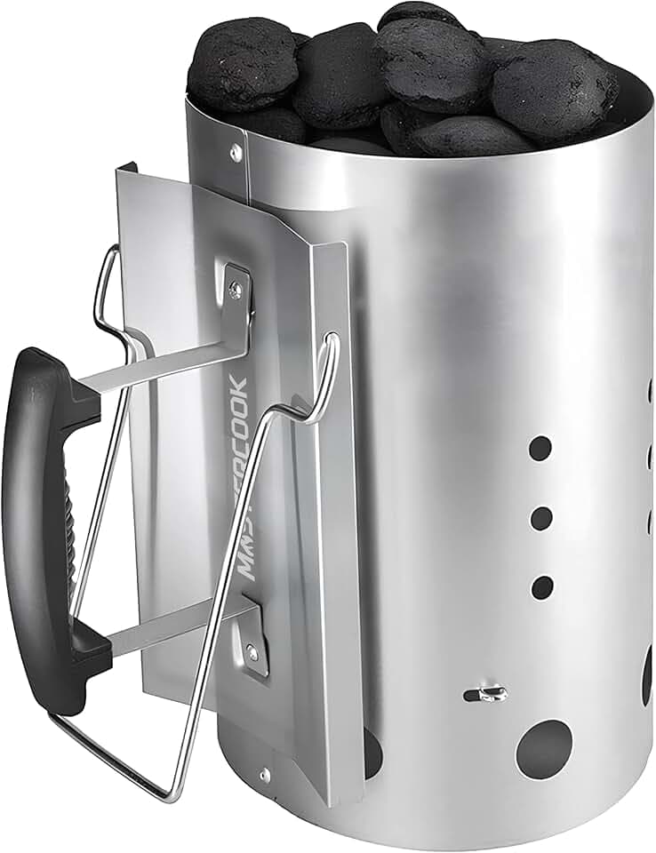 Brigros MasterCook Ciminiera Accenditore Barbecue con Impugnatura di Sicurezza in Alluminio, Accendi Carbonella Diametro 19 cm e Altezza 30 cm, Capienza Oltre 1,5 kg