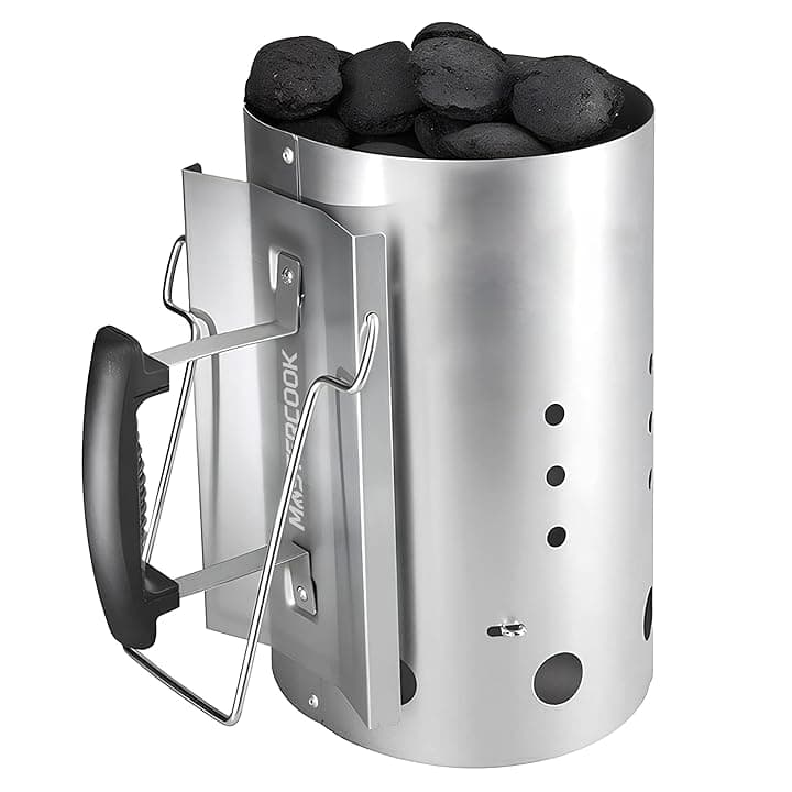 Brigros MasterCook Ciminiera Accenditore Barbecue con Impugnatura di Sicurezza in Alluminio, Accendi Carbonella Diametro 19 cm e Altezza 30 cm, Capienza Oltre 1,5 kg