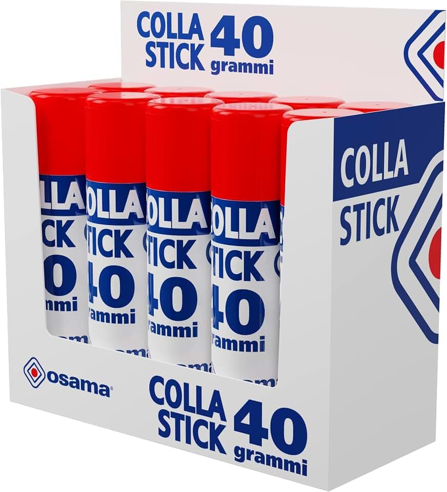 OSAMA - Colla Stick Extra Forte, Box da 10 Pezzi, 40 gr - Set Colle Stick Ideale per Cancelleria Scuola, Ufficio e Università - Scorrevole, Resistente e Adatta ai Bambini, Formula Classica